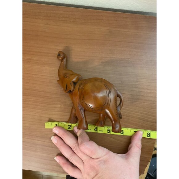 Vintage Wood Carved Elephant Figurine Trunk Up Brown - Picture 7 of 7